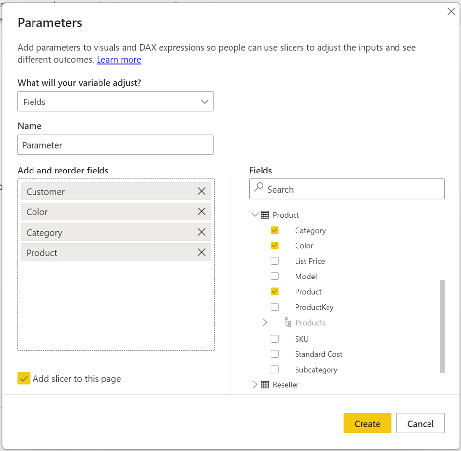 Configurar field parameter